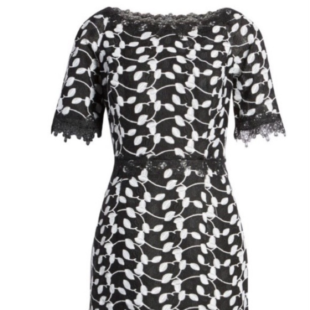 Shani Elegant Black White Lace Dress, Size 12, Knee Length, Fully Lined.